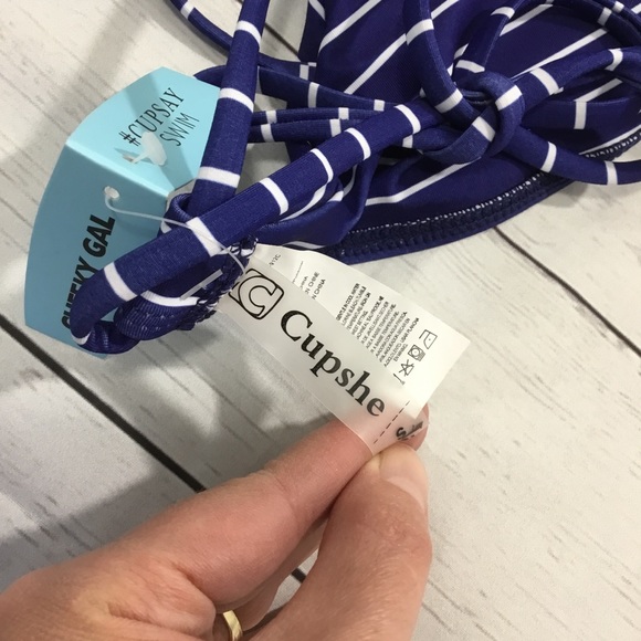 Cupshe Blue Striped Cupsay Swim Bikini Top S - Picture 6 of 8